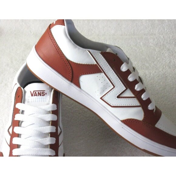 Vans Men's Lowland Cc 2 Tone Leather Auburn Brown White Skate Shoes Sizes NIB - Picture 4 of 5